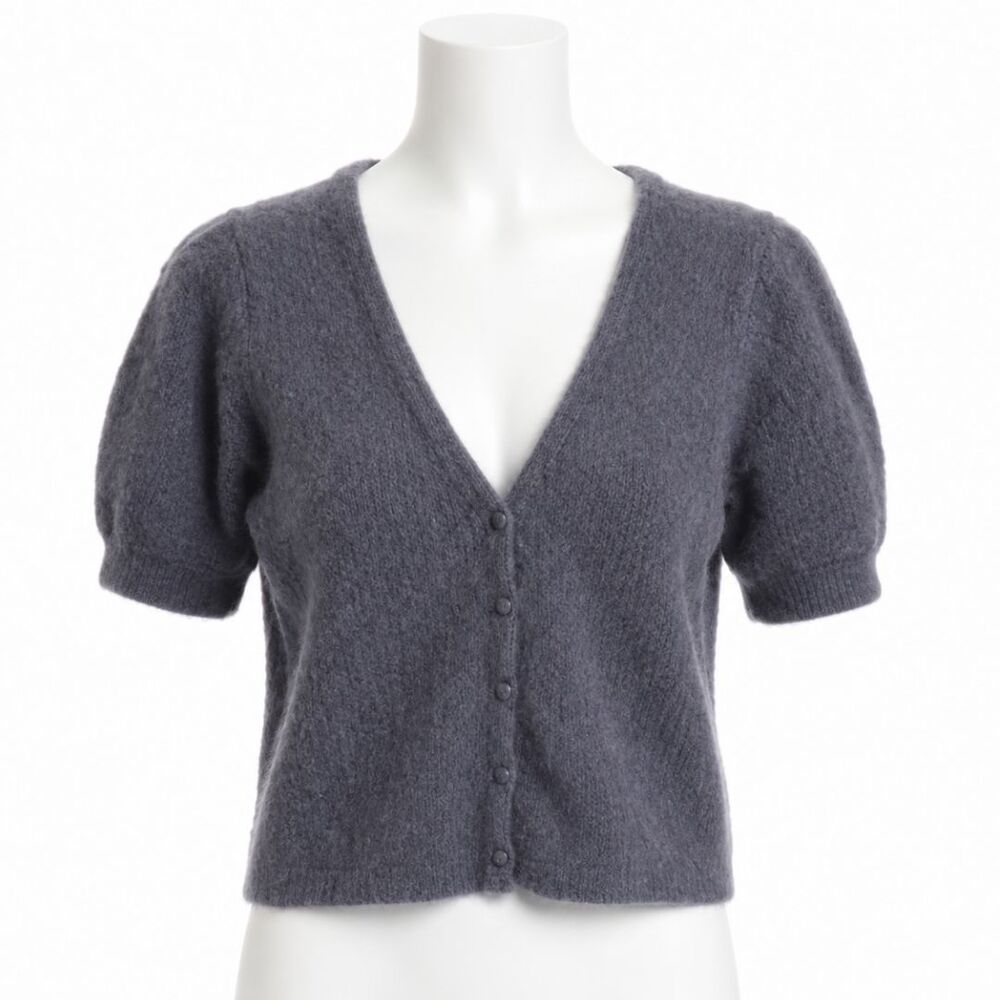Boden Wool Blend Fuzzy Puff Sleeve Cardigan Gray Blue Cropped XS Soft Girl Layer